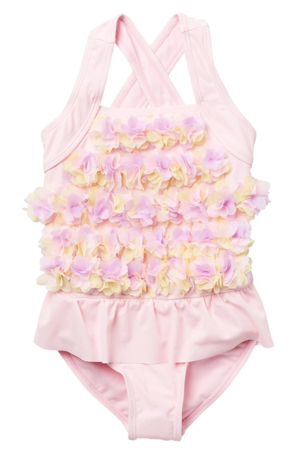 Floral Applique One Piece Swimsuit(Toddler & Little Girls)