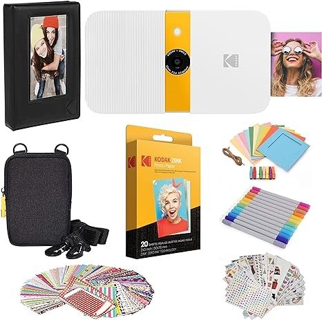 Smile Instant Print Digital Camera (White/Yellow) Photo Frames Bundle with Soft Case