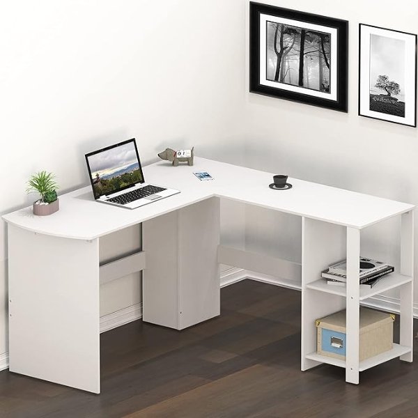 SHW L-Shaped Home Office Wood Corner Desk, White