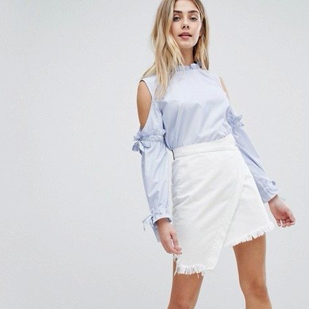 Boohoo Striped Cold Shoulder Tie Sleeve Blouse at asos.com