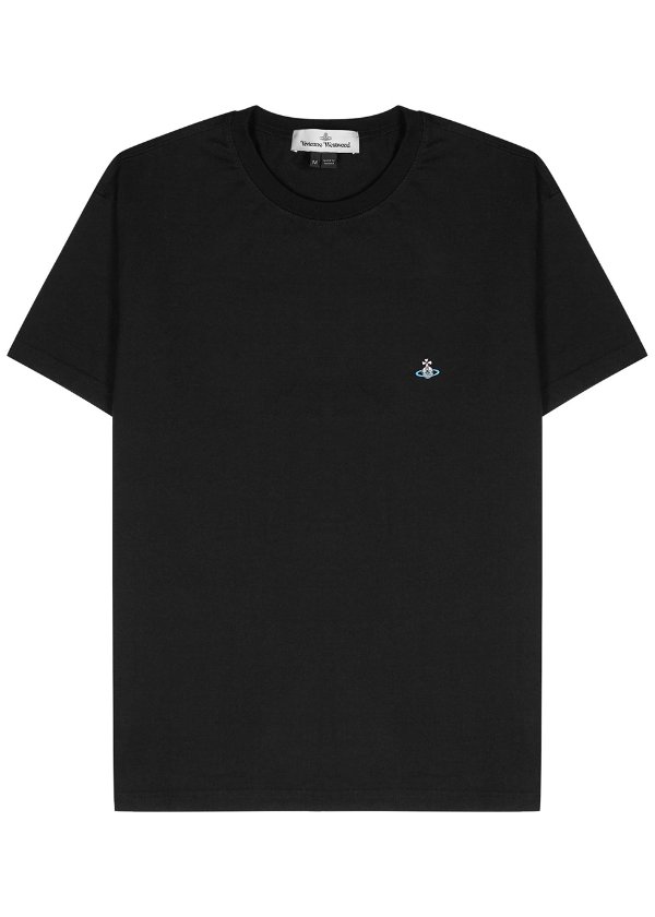 Black logo-embroidered cotton T-shirt