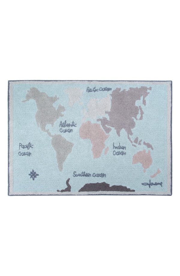 Vintage Map Washable Recycled Cotton Blend Rug