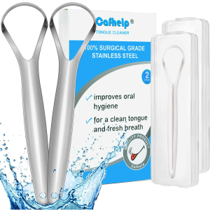 Cafhelp 2-Pack Tongue Scraper, 100% Useful Surgical Stainless Steel Tongue Cleaner
