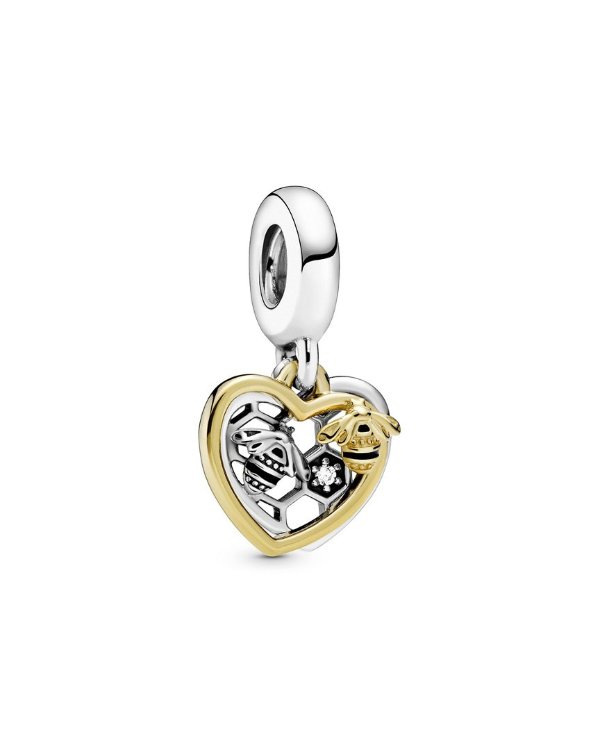 Shine™ 18K Over Silver Hearts & Bees Dangle Charm