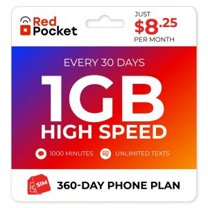 360-Day Red Pocket Prepaid Plan: Unlimited Talk & Text + 1GB LTE / Month
