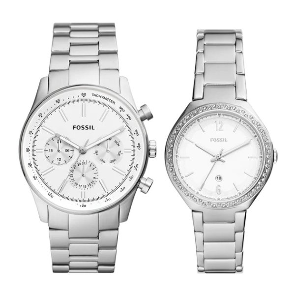 men's his and hers multifunction, stainless steel watch