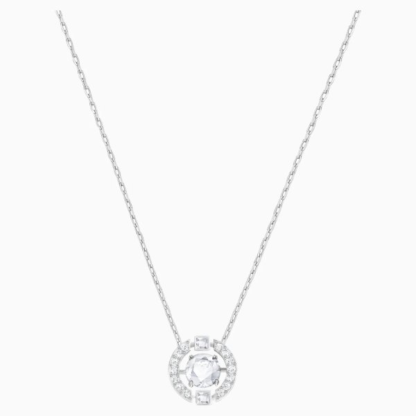 Sparkling Dance Round Necklace, White, Rhodium plated by