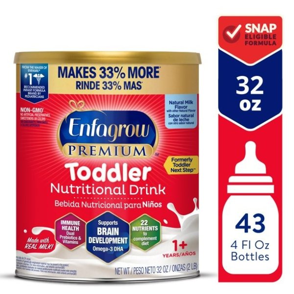 NeuroPro Omega 3 DHA Prebiotics Non-GMO Toddler Nutritional Milk Drink, Natural Milk Flavor Powder, 32 Oz, Can
