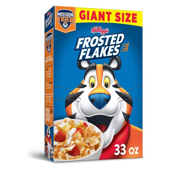 Frosted Flakes Cereal - Sweet Breakfast that Lets Your Great Out, Fat-Free, Giant-Size, 33 oz Box