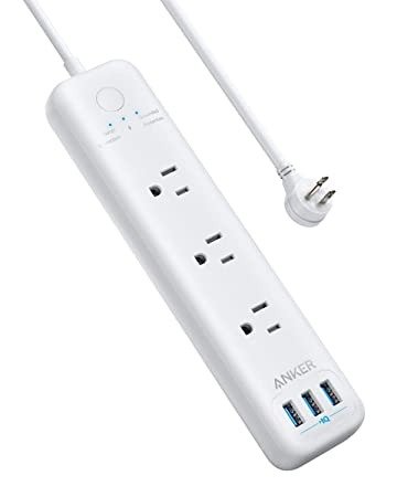 Anker Power Strip with USB, 3-Outlet & 3 PowerIQ USB Power Strip Surge Protector, PowerPort Strip 3 with 5 Foot Long Extension Cord, Flat Plug, Safety Shutter, for Home, Office (300 J)