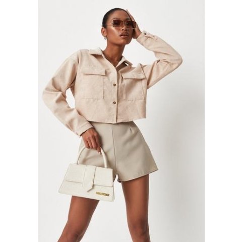 Missguided- Nude Cord Cropped Shirt