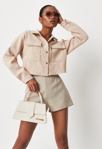 - Nude Cord Cropped Shirt