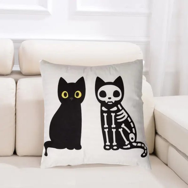 Halloween Cat Print Peach Skin Pillowcase, Home Sofa Pillowcase, Office Pillowcase
