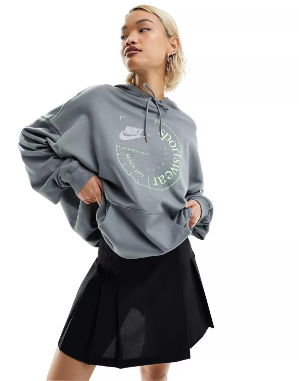 Sport Utility oversized fleece hoodie with print in gray