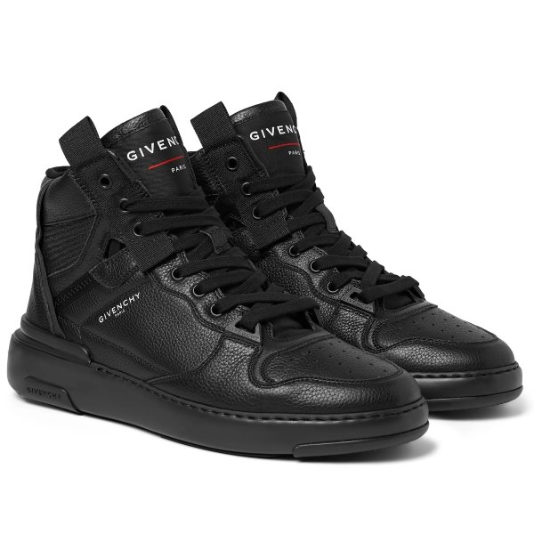 Wing Grosgrain-Trimmed Full-Grain Leather High-Top Sneakers