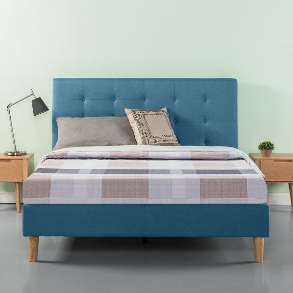 Ibidun 42" Blue Upholstered Tufted Platform Bed, King