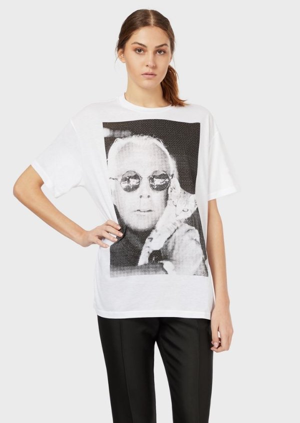 Cotton Jersey T Shirt With Photographic Print for Women | Emporio Armani