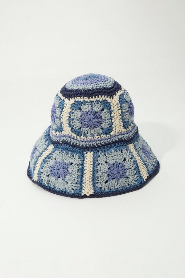 blue cotton crochet bucket hat