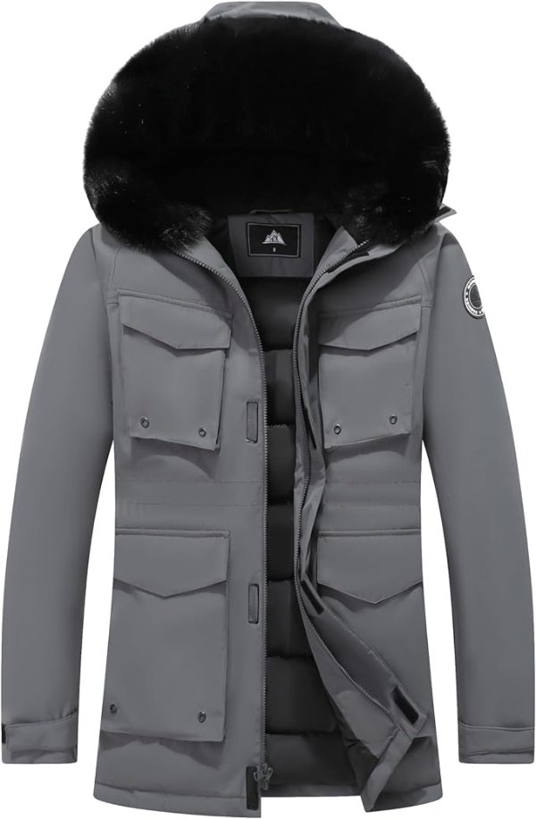MOERDENG Men's Winter Thickened Warm Down Coats Windproof Waterproof Hooded fashions Puffer Jacket Khaki M