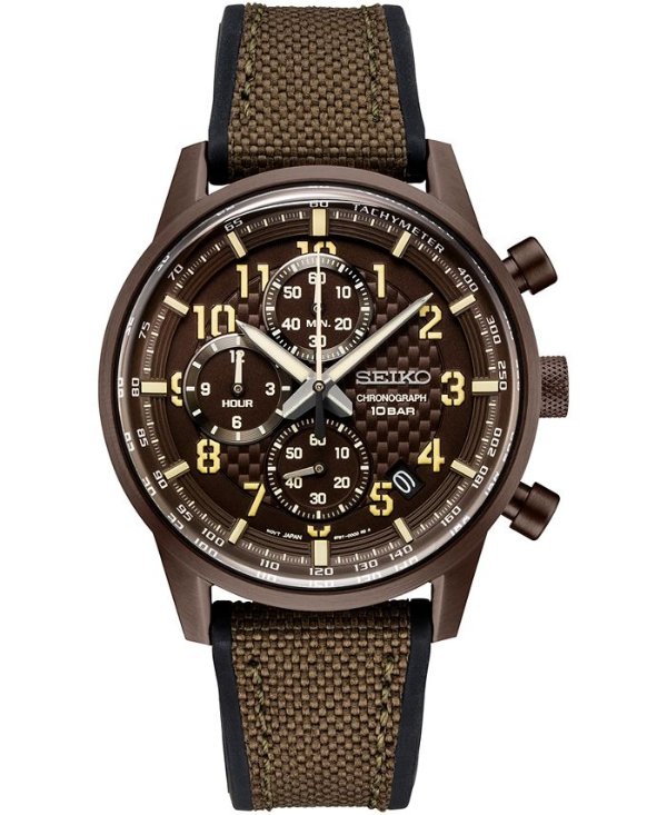 Men's Chronograph Essentials Brown Nylon & Silicone Strap Watch 42.7mm