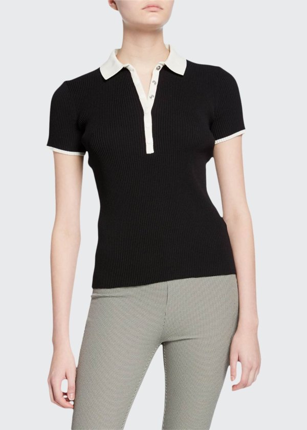 Libby Short-Sleeve Ribbed Polo Shirt