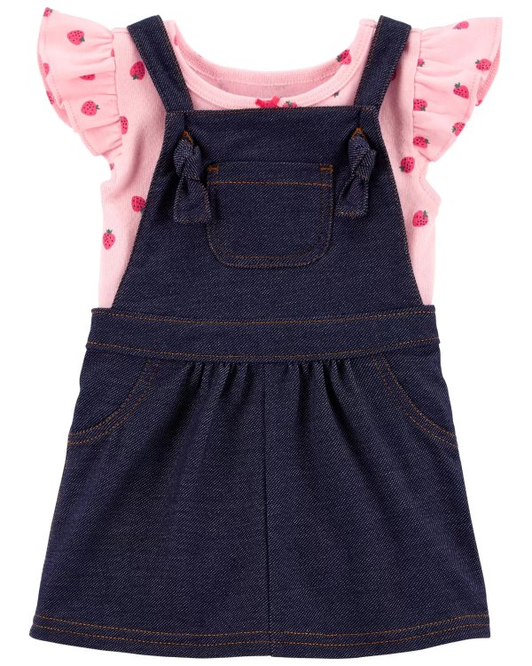 婴儿草莓T恤+背带裙套装