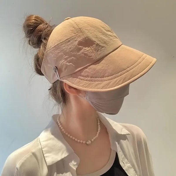 Wide Brim Hollow Top Sun Visors Hat For Women Summer Outdoor Beach UV Protection Ponytail Baseball Caps Sports For Women