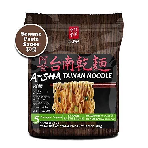 Asha Healthy Ramen Noodles, Thin Size Tainan Noodles, Sesame Paste Flavor, 5 Pouches Per Servings, 3.35 Ounce (95 grams)