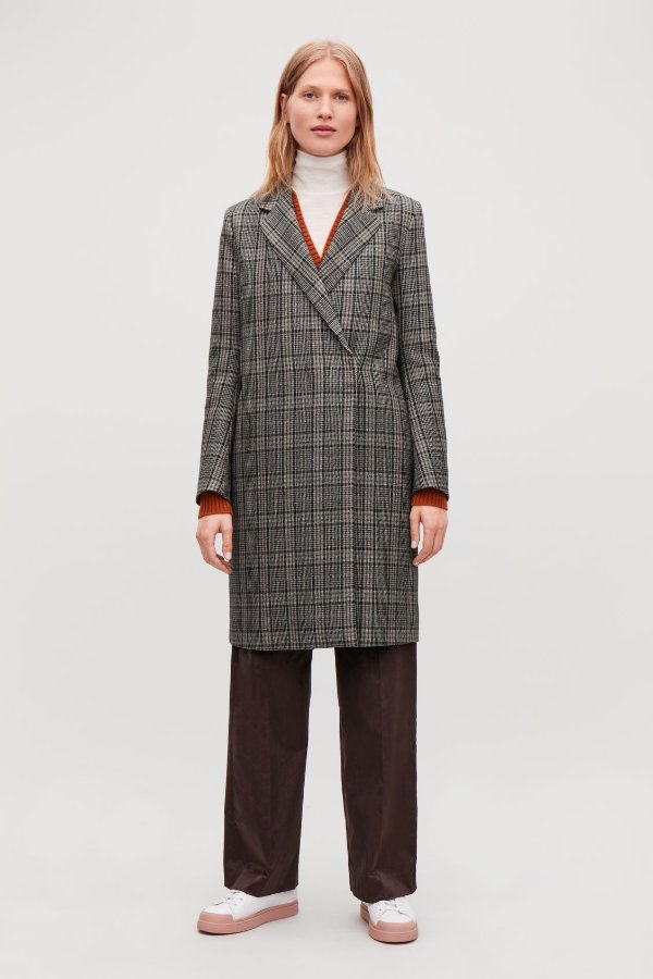 CHECK DOUBLE-BREASTED WOOL COAT