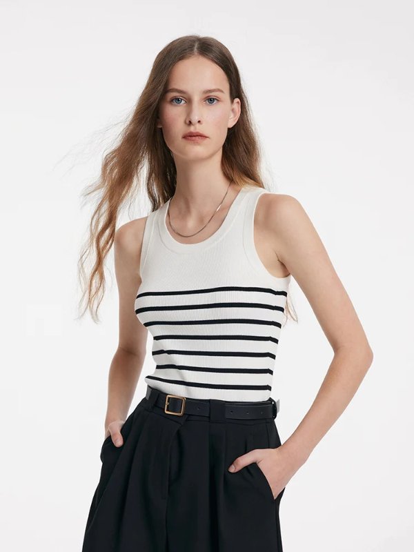 Acetate Cotton Knitted Striped Tank Top