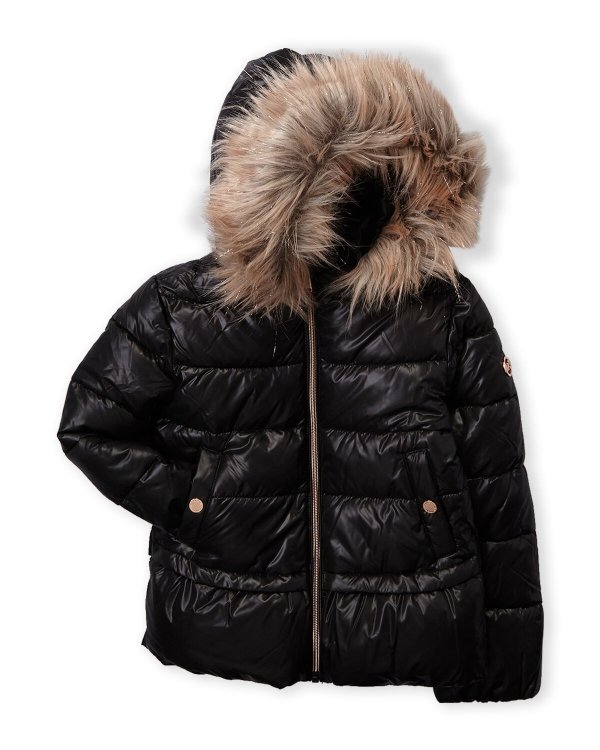 (Girls 4-6x) Faux Fur Peplum Puffer Jacket