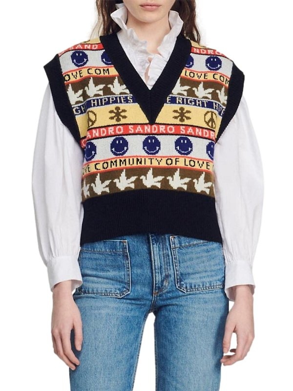 Jacquard Sleeveless V-Neck Sweater