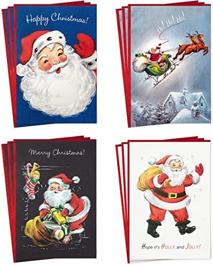 Boxed Christmas Cards, Vintage Santa Claus (4 Designs, 12 Cards and Envelopes)
