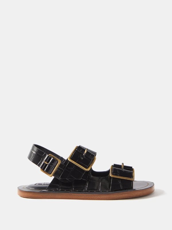 Buckled croc-effect leather sandals | Jil Sander