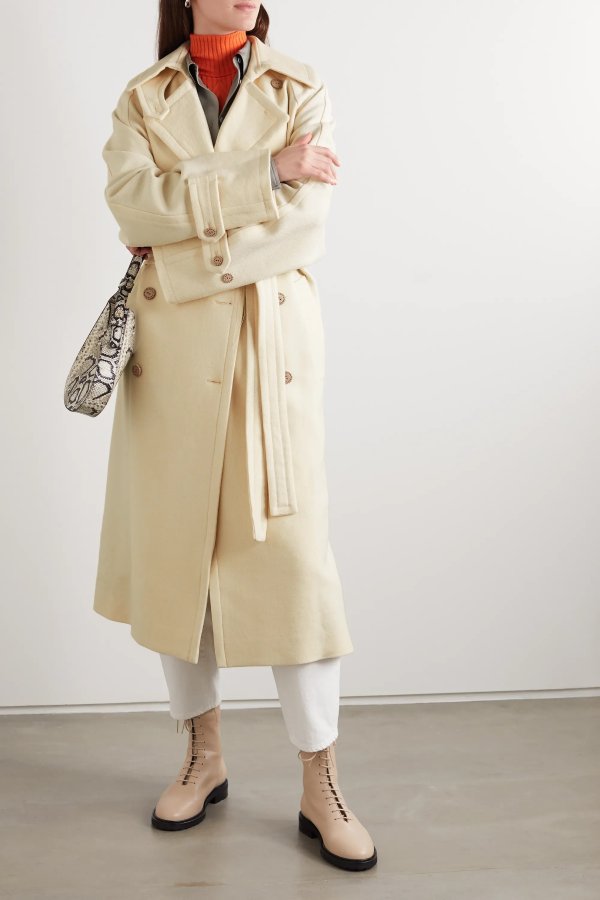 Oversized belted double-breasted wool-twill coat