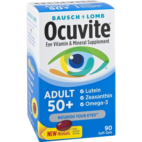 Ocuvite Adult 50+ Vitamin & Mineral Supplement with Lutein, Zeaxanthin, and Omega-3, Soft Gels, 90-Count