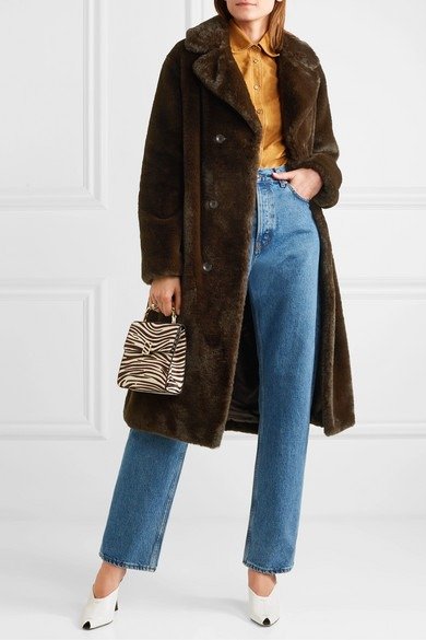 Faustine oversized belted double-breasted faux fur coat