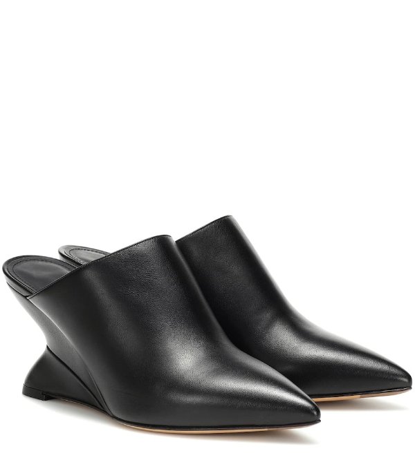 F Wedge leather mules