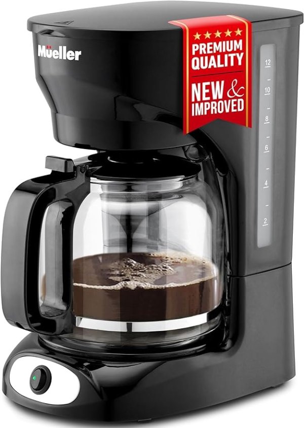 12-Cup Drip Coffee Maker - Borosilicate Carafe, Auto-Off, Reusable Filter, Anti-Drip, Keep-Warm Function, Clear Water Level Window Coffee Machine, Ideal for Home or Office