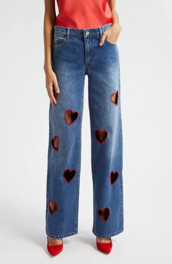 Karrie Embroidered Heart Cutout Nonstretch Jeans