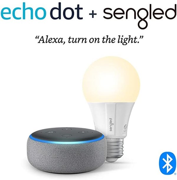 Echo Dot (3rd Gen) - Smart speaker with Alexa - Heather Gray Sengled Bluetooth bulb