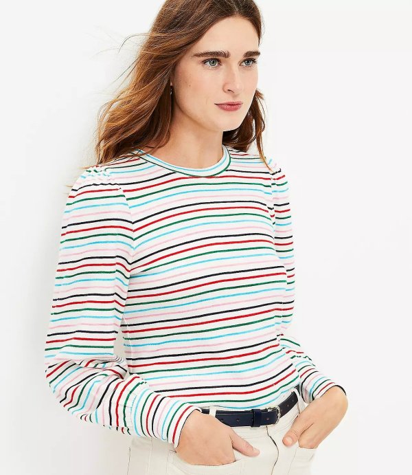 Striped Puff Sleeve Sweatshirt