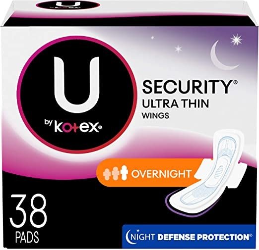 Security Ultra Thin Overnight Pads with Wings, Regular, Fragrance-Free, 38 Count