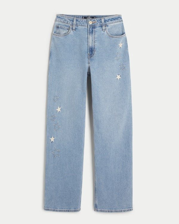 Ultra High-Rise Medium Wash Star Embroidered Dad Jeans