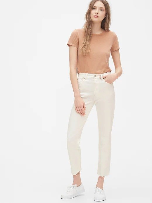 High Rise Cheeky Straight Jeans with Raw Hem