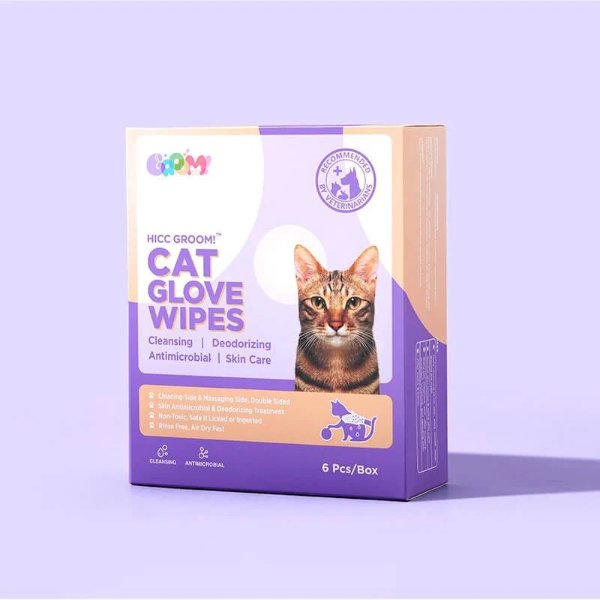 HICC GROOM! Cat Glove Wipes for Sensitive Skin, Natural Massage Pet Wipes