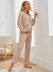 Maternity Cable Knit Drop Shoulder Top With Pants