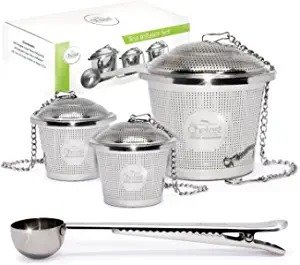 Tea Infuser Set (2+1 Pack) - Combo Kit of 1 Large and 2 Single Cup Infusers, Plus Metal Scoop with Clip - Reusable Stainless Steel Strainers and Steeper for Loose Leaf Teas
