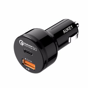 AUKEY Car Charger with 5V/3A for USB-C and USB 3.0 Dual-Port