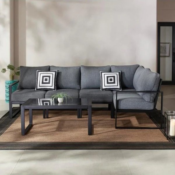 Barclay 6-Piece Black Steel Outdoor Patio Sectional Sofa Set with Gray Cushions and Coffee Table